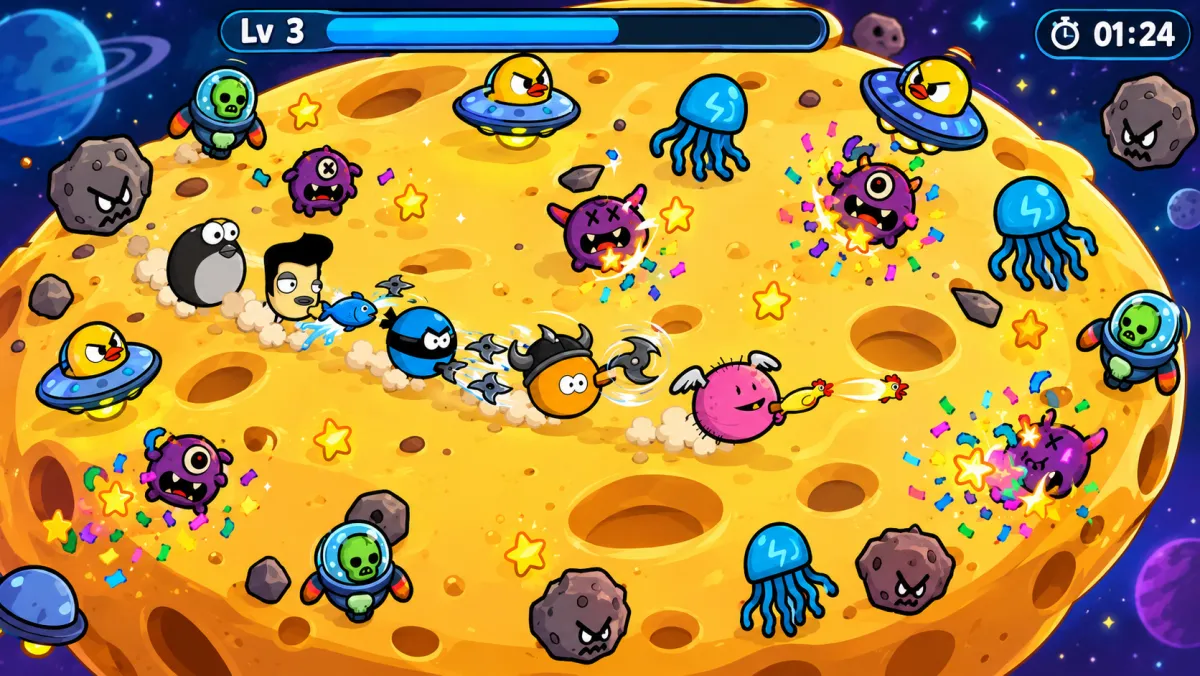 Morons vs the Universe concept art: Morons on the cheese moon
